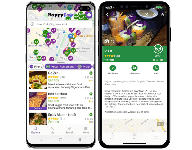 Foto de la aplicación HappyCow para encontrar restaurantes