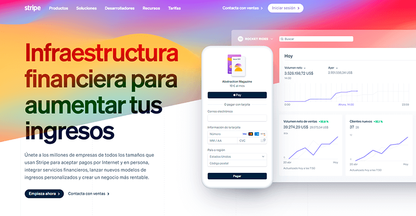 Portada web pasarela de pago Stripe